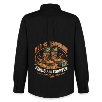 Geocache Mud Is Temporary Finds Are Forever - Men's Oxford Shirt by Stanley/Stella - black - Back - AI Model Male 185 dark (185cm)