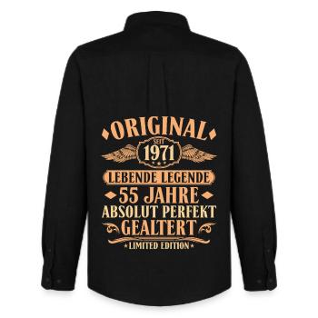 Original 1971 vintage 55th birthday gift - Men's Oxford Shirt by Stanley/Stella - black - Back - AI Model Male 185 dark (185cm)