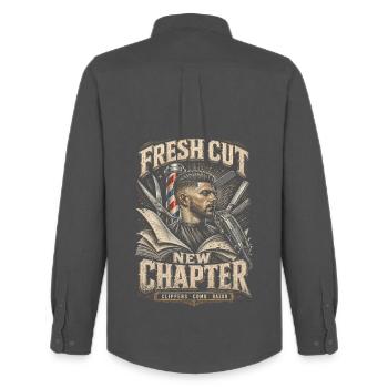 Barber Barbier Fresh Cut Nouveau Chapitre - Chemise Oxford homme Stanley/Stella - charbon - Dos - AI Model Male 185 dark (185cm)