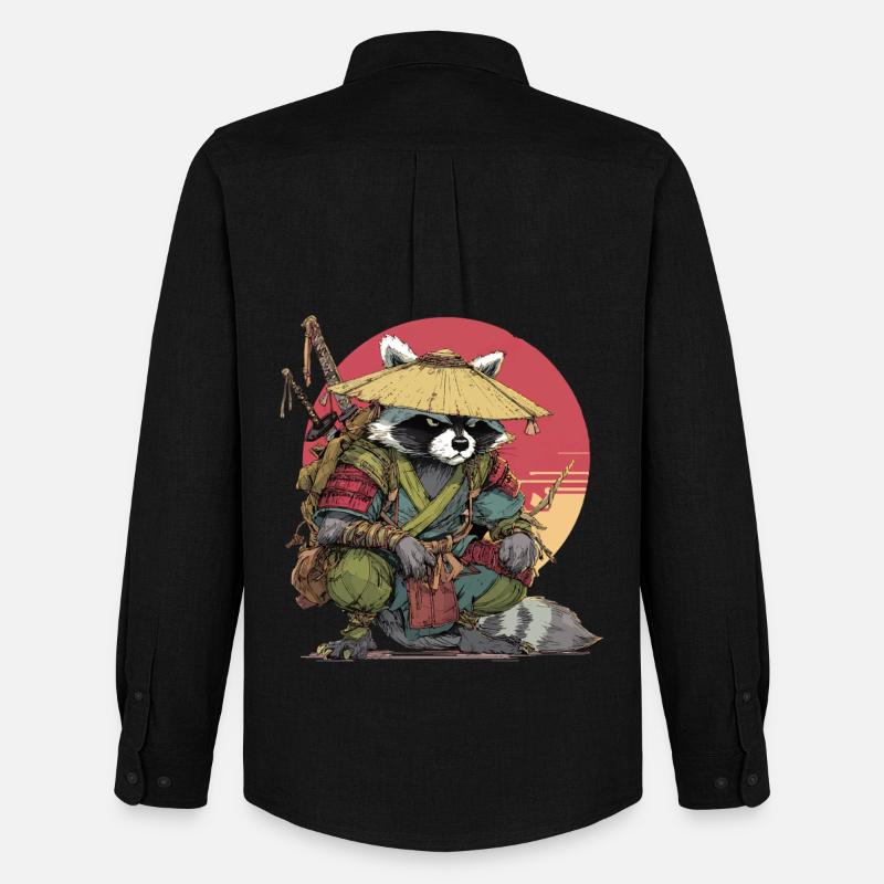 Waschbär-Samurai mit Strohhut - Männer Oxford Hemd von Stanley/Stella - Schwarz