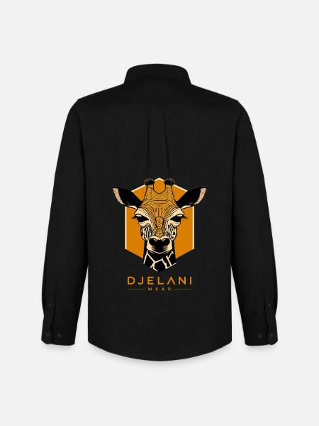 Geometric Giraffe in Ochre - Men's Oxford Shirt by Stanley/Stella - black
