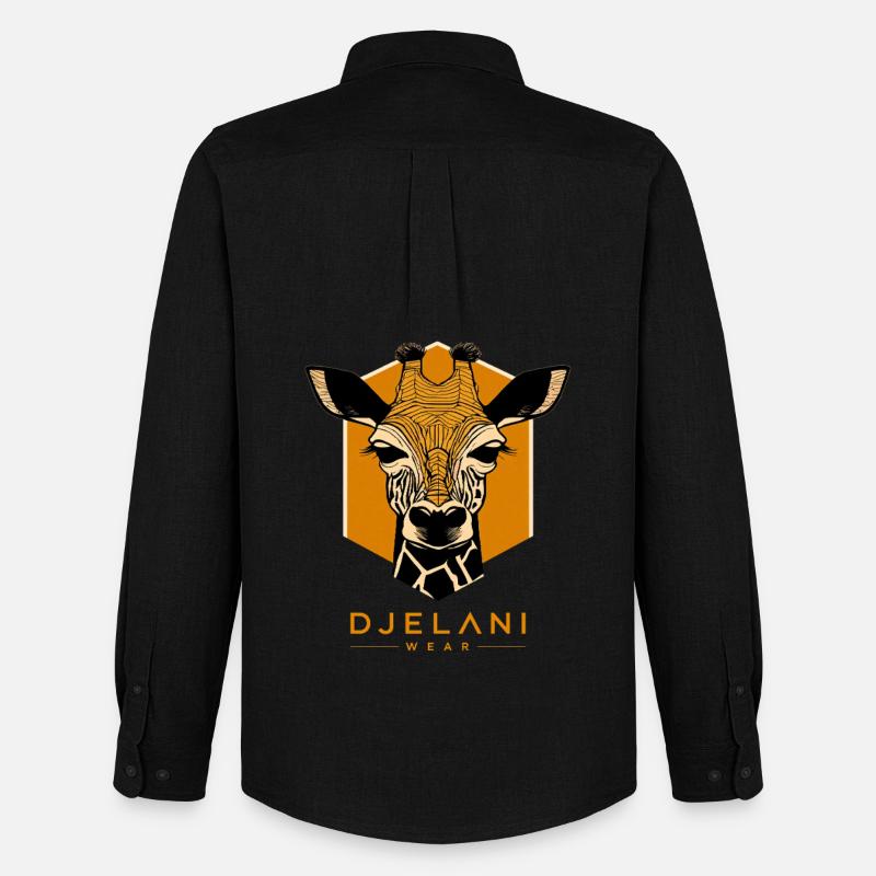 Geometric Giraffe in Ochre - Men's Oxford Shirt by Stanley/Stella - black