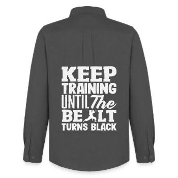 Train until the belt turns black Karate - Men's Oxford Shirt by Stanley/Stella - anthracite - Back - AI Model Male 185 dark (185cm)