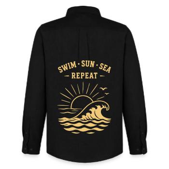 Swim Sun Sea Repeat Summer Waves Ocean - Men's Oxford Shirt by Stanley/Stella - black - Back - AI Model Male 185 dark (185cm)