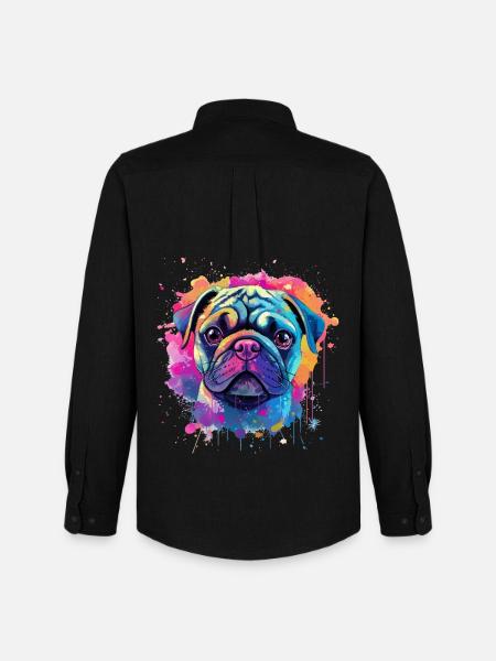 Lebendiges Mops-Splash-Porträt - Männer Oxford Hemd von Stanley/Stella - Schwarz