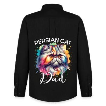 Papa chat perse - Chemise Oxford homme Stanley/Stella - noir - Dos - AI Model Male 185 dark (185cm)