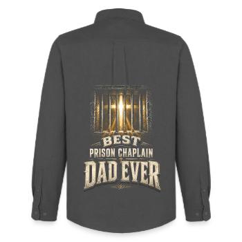 Aumônier, clerc, pasteur, meilleur aumônier de prison, papa. - Chemise Oxford homme Stanley/Stella - charbon - Dos - AI Model Male 185 dark (185cm)
