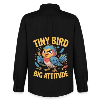Tiny Bird Big Attitude Bird Saying - Men's Oxford Shirt by Stanley/Stella - black - Back - AI Model Male 185 dark (185cm)