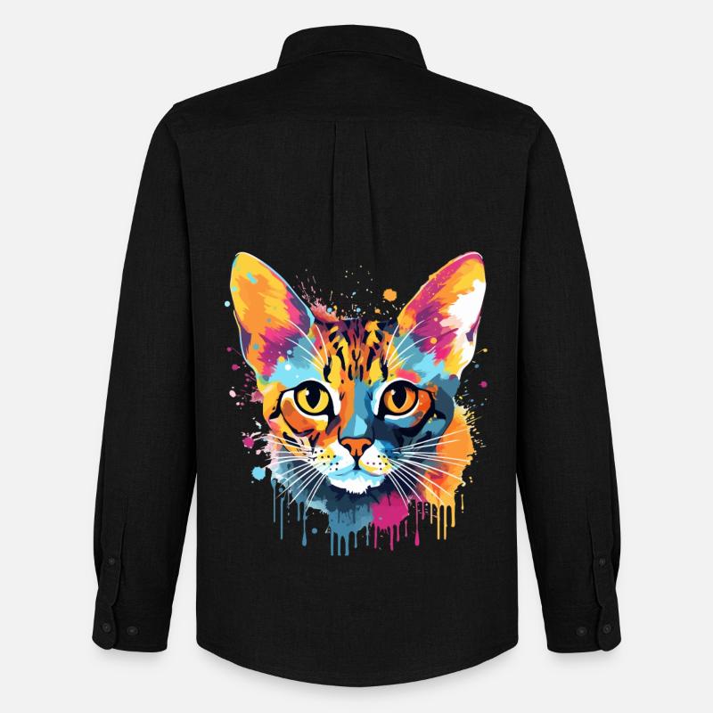 Bunte Bengal-Katzengesicht-Splash-Art - Männer Oxford Hemd von Stanley/Stella - Schwarz