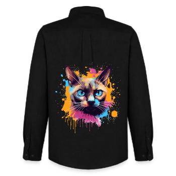 Bunte Splash-Kunst Burmesisches Katzengesicht - Männer Oxford Hemd von Stanley/Stella - Schwarz - Hinten - AI Model Male 185 dark (185cm)