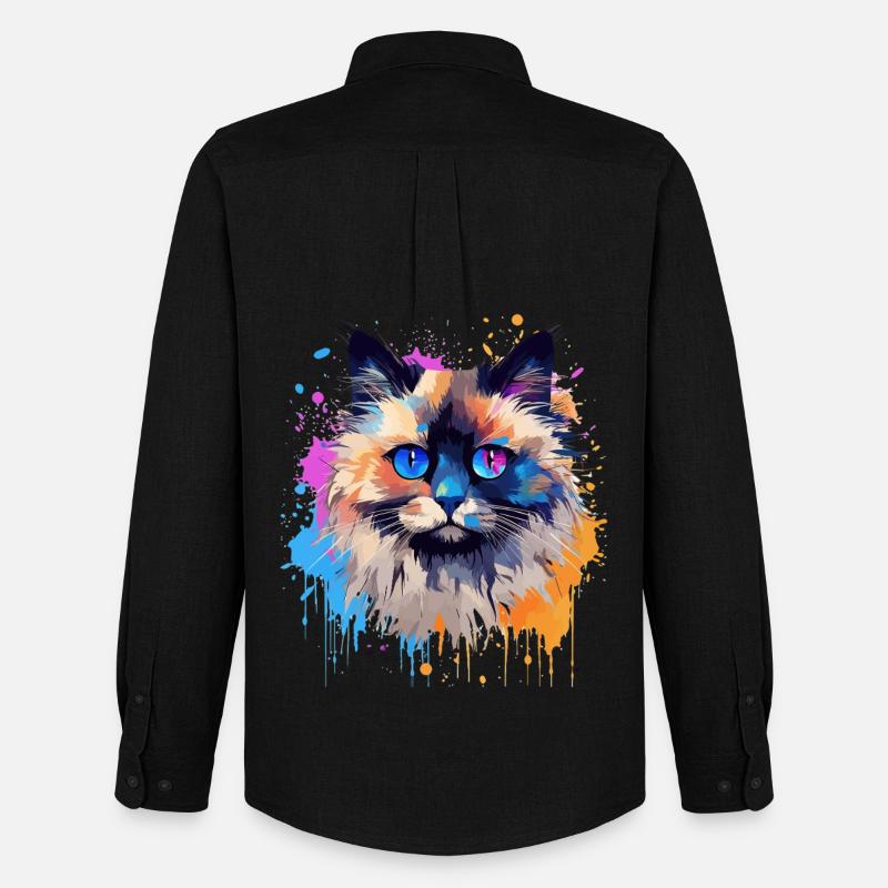 Bunte Birman-Katzengesicht-Splash-Kunst - Männer Oxford Hemd von Stanley/Stella - Schwarz
