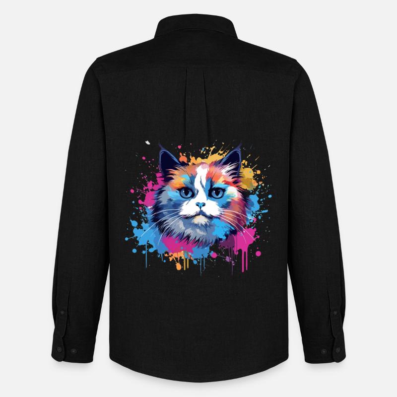 Birman-Katzengesicht Bunte Splash-Kunst - Männer Oxford Hemd von Stanley/Stella - Schwarz