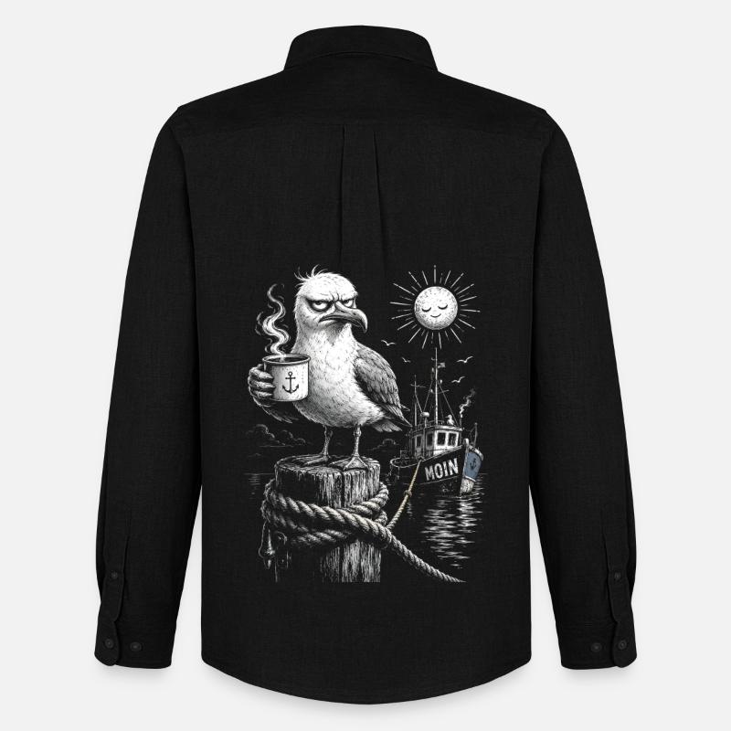 MOIN – Grumpy Seagull with Coffee - Men's Oxford Shirt by Stanley/Stella - black