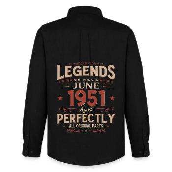 Légende du 75e anniversaire June Née en 1951 - Chemise Oxford homme Stanley/Stella - noir - Dos - AI Model Male 185 dark (185cm)
