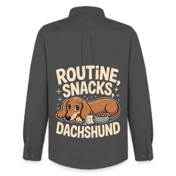 Routine Snacks Dachshund - Men's Oxford Shirt by Stanley/Stella - anthracite - Back - AI Model Male 185 dark (185cm)