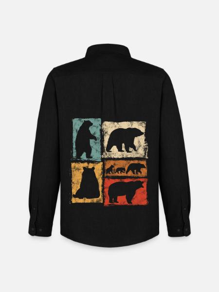 Bären Perspektiven Retro Tierdruck - Männer Oxford Hemd von Stanley/Stella - Schwarz