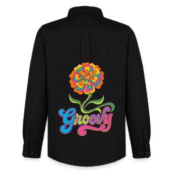 Groovy Marigold Flower 70s Retro - Men's Oxford Shirt by Stanley/Stella - black - Back - AI Model Male 185 dark (185cm)