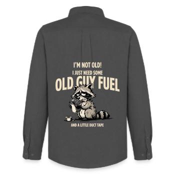 Carburant pour ratons laveurs : ruban adhésif Old Guy - Chemise Oxford homme Stanley/Stella - charbon - Dos - AI Model Male 185 dark (185cm)