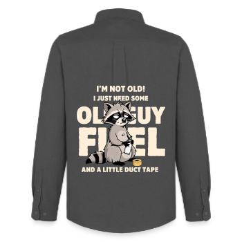 Raccoon Age Humor Tee - Men's Oxford Shirt by Stanley/Stella - anthracite - Back - AI Model Male 185 dark (185cm)