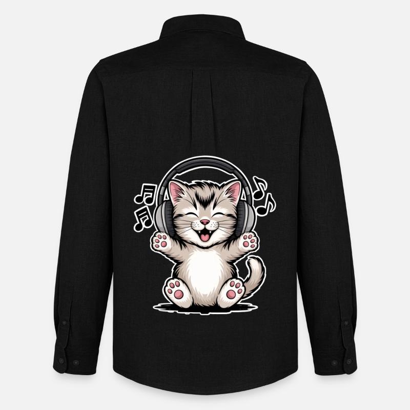 Katze Musik  - Männer Oxford Hemd von Stanley/Stella - Schwarz