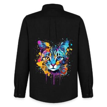 Ägyptisches Mau-Katzengesicht Farbenfrohe Splash-Art - Männer Oxford Hemd von Stanley/Stella - Schwarz - Hinten - AI Model Male 185 dark (185cm)