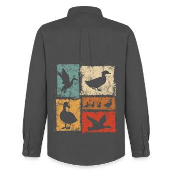 Ducks Collage - Œuvres rétro - Farm - Chemise Oxford homme Stanley/Stella - charbon - Dos - AI Model Male 185 dark (185cm)