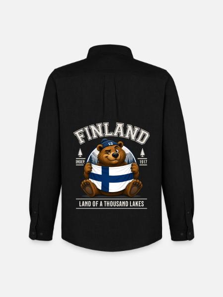 Finland Bear – Terre des Mille Lacs - Chemise Oxford homme Stanley/Stella - noir