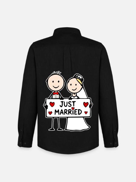 Hochzeitspaar Cartoon just married - Männer Oxford Hemd von Stanley/Stella - Schwarz
