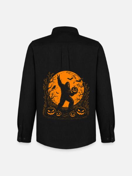 Halloween, Bigfoot, Moon, Pumpkin - Men's Oxford Shirt by Stanley/Stella - black