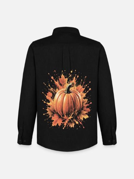 Pumpkin Autumn Splash Art Maple Leaf - Men's Oxford Shirt by Stanley/Stella - black