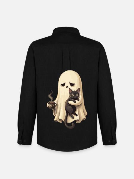 Ghost cat with coffee cup - Men's Oxford Shirt by Stanley/Stella - black
