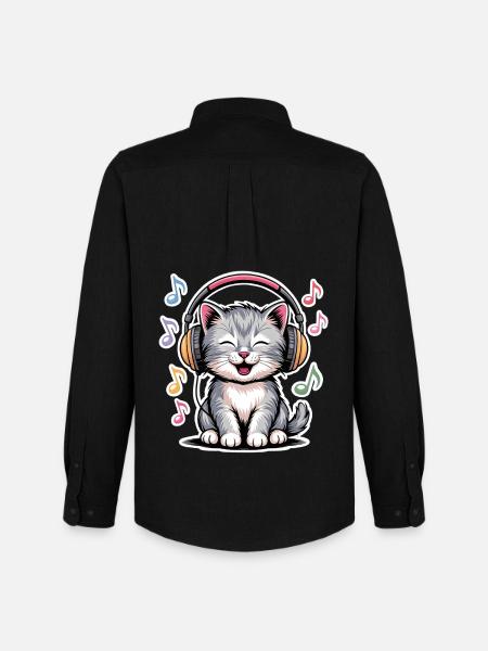 Musik Katze - Männer Oxford Hemd von Stanley/Stella - Schwarz