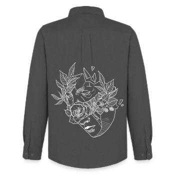 Blumenmaske 2 - Männer Oxford Hemd von Stanley/Stella - Anthrazit - Hinten - AI Model Male 185 dark (185cm)