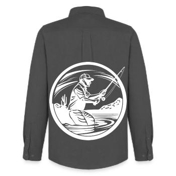 Fishing Drawing - Men's Oxford Shirt by Stanley/Stella - anthracite - Back - AI Model Male 185 dark (185cm)