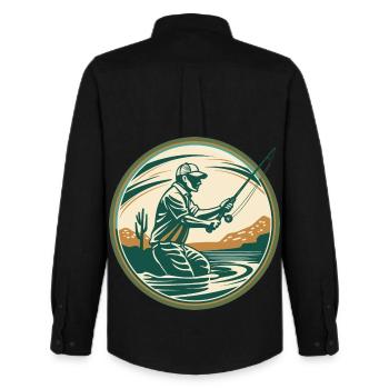 Fishing Illustration - Men's Oxford Shirt by Stanley/Stella - black - Back - AI Model Male 185 dark (185cm)