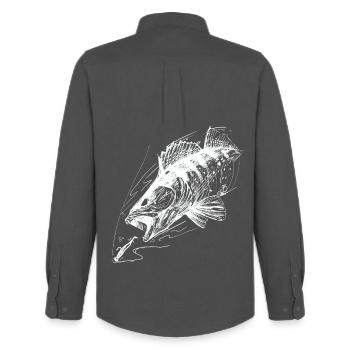 Fish of life! - Fishing Tshirt Zander Attack 2 W - Men's Oxford Shirt by Stanley/Stella - anthracite - Back - AI Model Male 185 dark (185cm)
