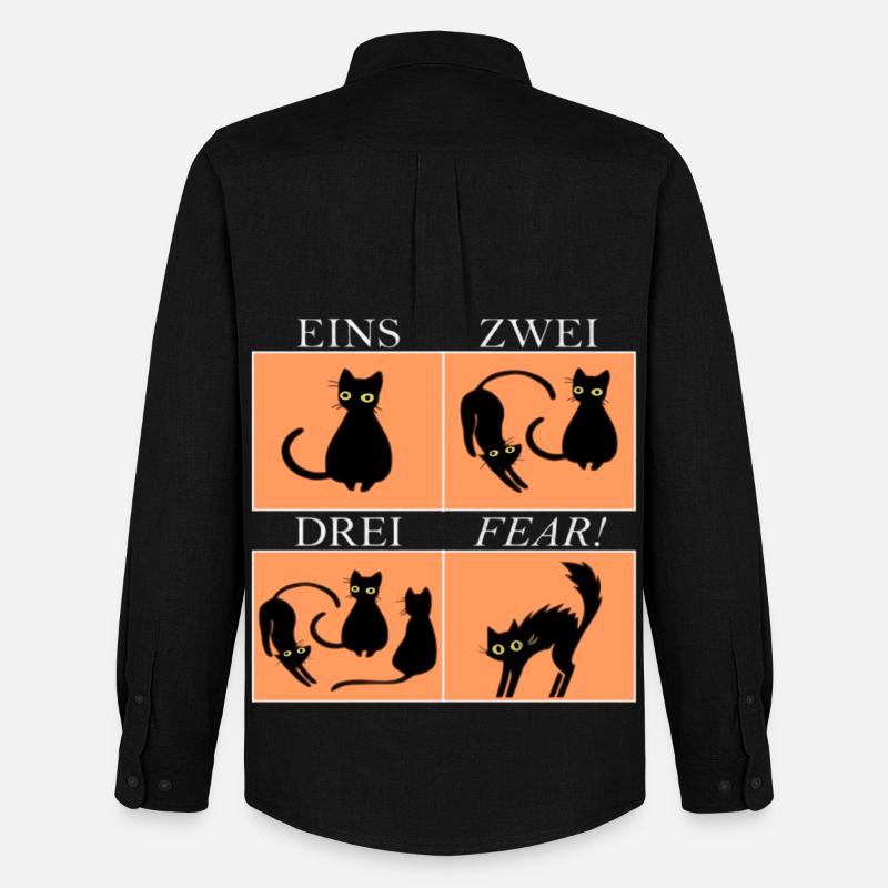 Vier Katzen Panels mit Spruch Fear - Männer Oxford Hemd von Stanley/Stella - Schwarz