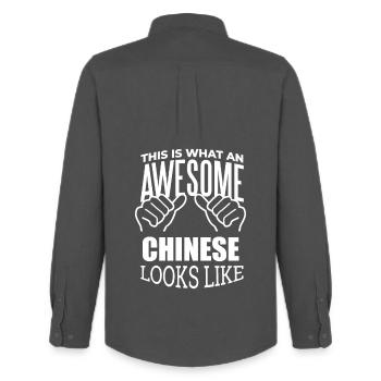 China - Men's Oxford Shirt by Stanley/Stella - anthracite - Back - AI Model Male 185 dark (185cm)