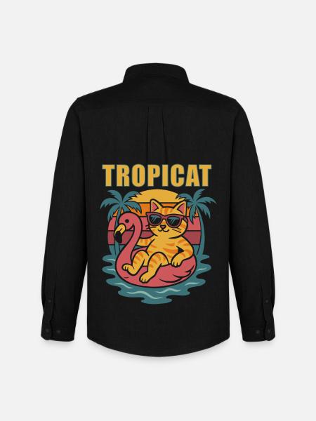 TROPICAT - Funny Sommer Katze Design - Männer Oxford Hemd von Stanley/Stella - Schwarz