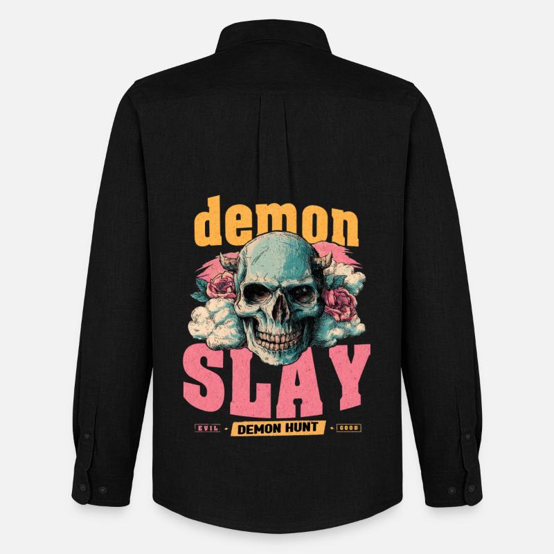 Dämonenjäger Schädel - Männer Oxford Hemd von Stanley/Stella - Schwarz