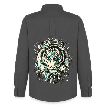 Tiger Chat - Vintage Grunge - Oeil de chat Bleu - Chemise Oxford homme Stanley/Stella - charbon - Dos - AI Model Male 185 dark (185cm)