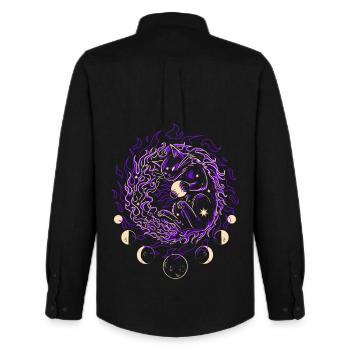 COSMIC FIRE | Magical Cat, Guardian of the Stars - Men's Oxford Shirt by Stanley/Stella - black - Back - AI Model Male 185 dark (185cm)