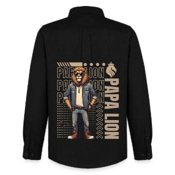 Papa Löwe - Männer Oxford Hemd von Stanley/Stella - Schwarz - Hinten - AI Model Male 185 dark (185cm)