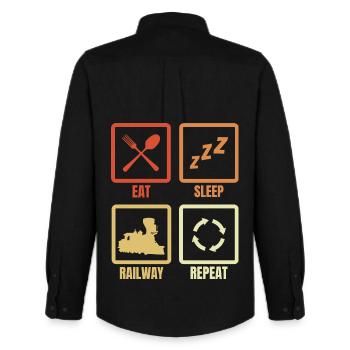 Eat Sleep Railway Repeat - Men's Oxford Shirt by Stanley/Stella - black - Back - AI Model Male 185 dark (185cm)