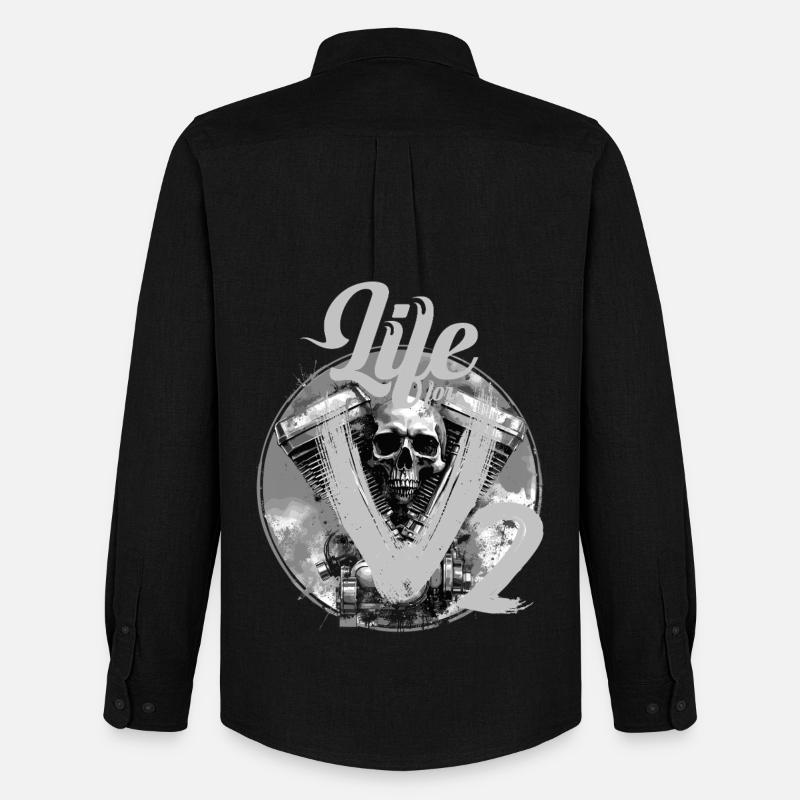 V-Twin Motorrad Skull Design - Männer Oxford Hemd von Stanley/Stella - Schwarz
