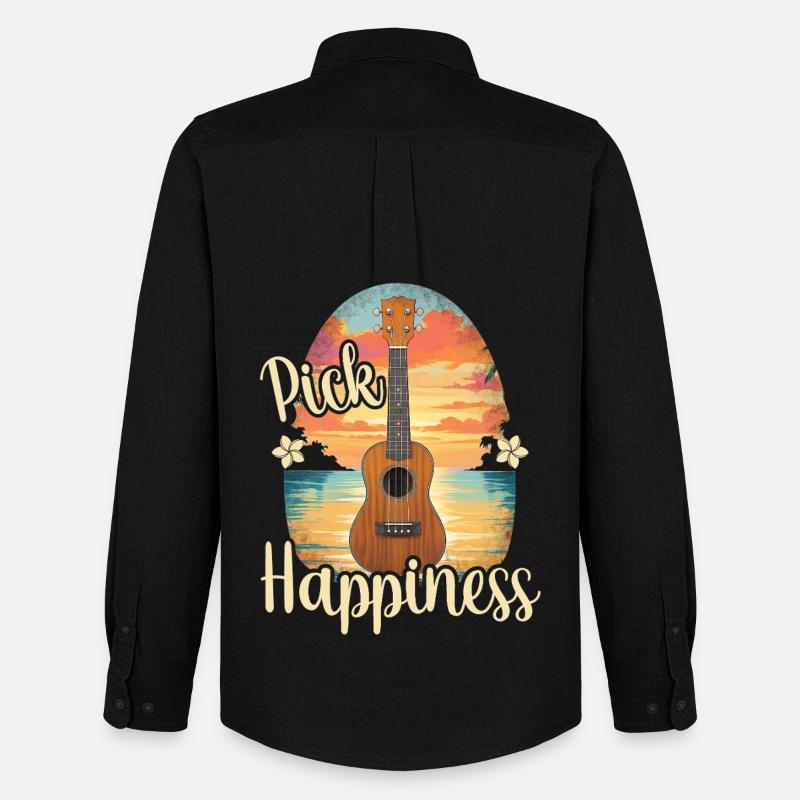 Pick Happiness! Ukulele Sunset - Männer Oxford Hemd von Stanley/Stella - Schwarz
