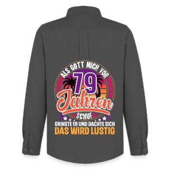 79. Geburtstag Als Gott Mich Schuf Vor - Männer Oxford Hemd von Stanley/Stella - Anthrazit - Hinten - AI Model Male 185 dark (185cm)