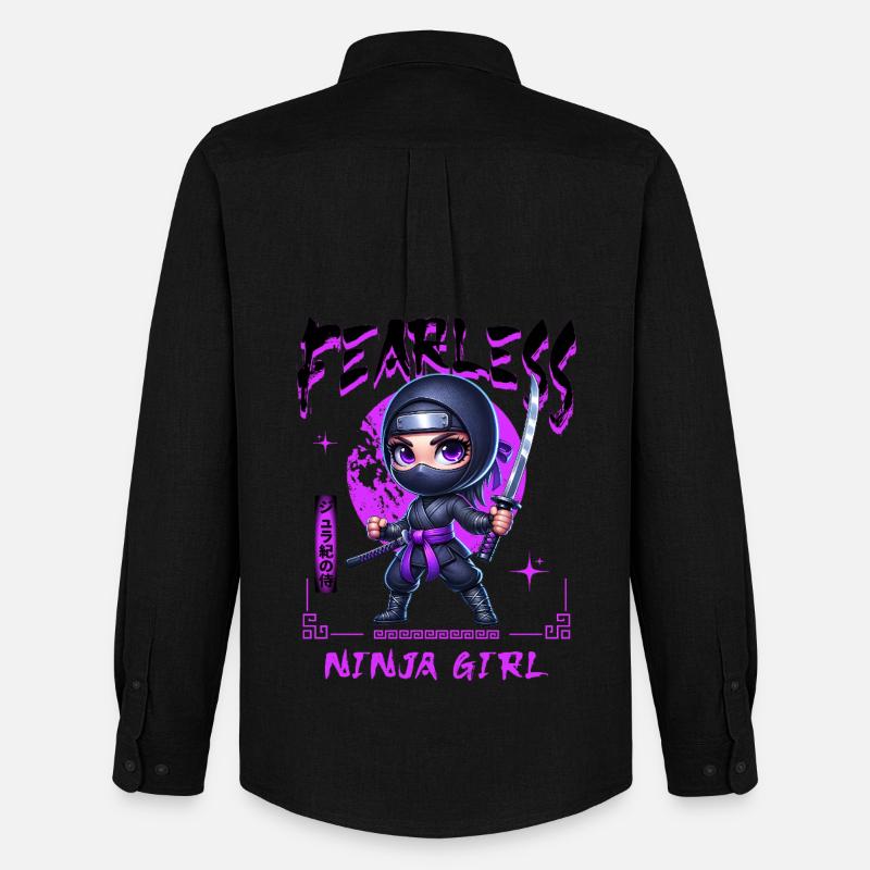 Ninja Mädchen Chibi mit Katana - Männer Oxford Hemd von Stanley/Stella - Schwarz