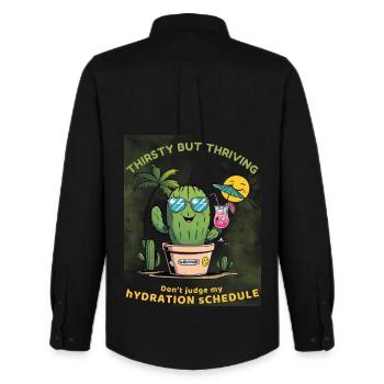 Cactus d'été – Assoiffé mais plein de vie - Chemise Oxford homme Stanley/Stella - noir - Dos - AI Model Male 185 dark (185cm)