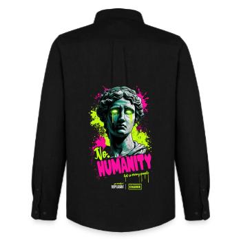 no humanity - Men's Oxford Shirt by Stanley/Stella - black - Back - AI Model Male 185 dark (185cm)